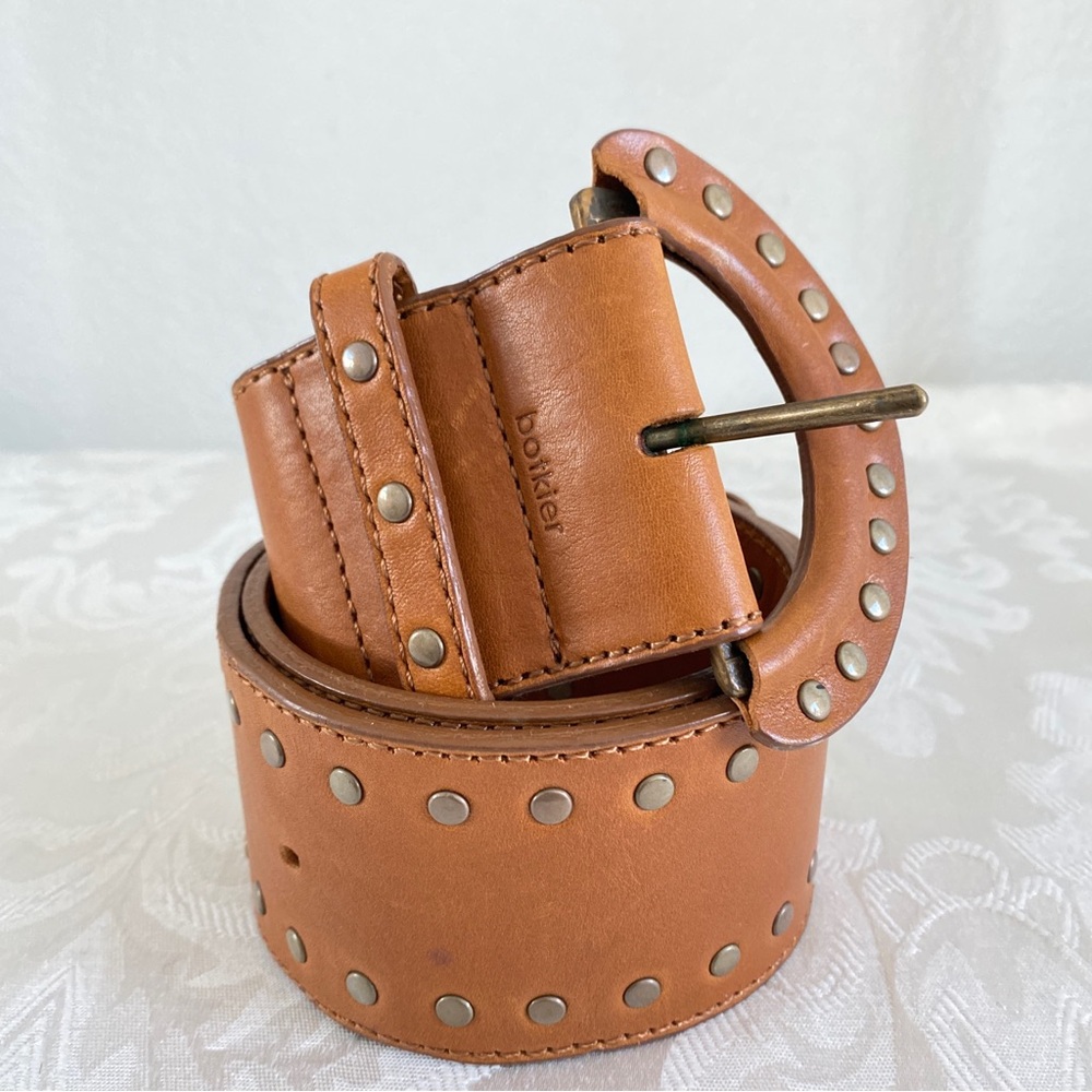 botkier cognac brown studded Wide leather belt